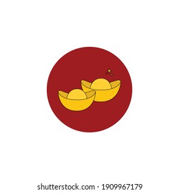 chinese new year gold ingot icon color line vector illustration