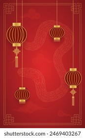 Chinese new year, gold and red, template for greeting, banner, poster. vertical 2025 snake on background