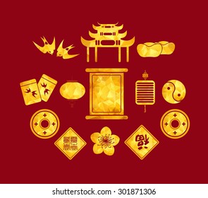 Chinese New Year golden geometrical Icons