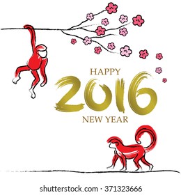 Chinese New Year with golden text, year of the monkey, vector illustration
