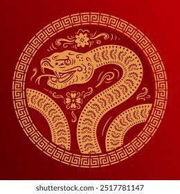 Chinese New Year of the Year of the Green Wood Snake. banner with gold Antique pattern, Asian style. A representation of the Zodiac Emblem for poster, flyer, advertising.