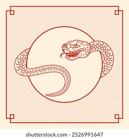 Chinese New Year of the Year of the Green Wood Snake. Asian style. A striking serpent coils elegantly and seamlessly around an egg, symbolizing the deep concepts of rebirth and eternity. fish scales.