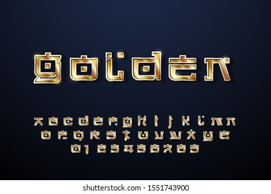 Chinese New year greeting 2020.Happy Chinese New year Golden vector font on dark background. Cool modern type. Asian, Chinese font. You can easily customize it to make your own unique lettering