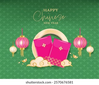 Chinese new year greeting background. Chinese clouds and lanterns decorations. Vector illustration premium.