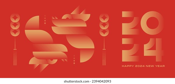 Chinese New Year greeting banner. Year of the Dragon vector illustration. Minimal geometric design.