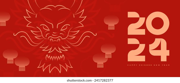 Chinese New Year greeting banner. Year of the Dragon vector illustration. Minimal geometric design.