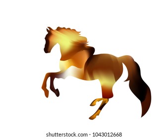 Chinese New Year greeting card design. Fiery silhouette of an Arab stallion. The red horse runs on fire.