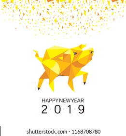 Chinese New Year Greeting Card with Stylized Pig. 2019 Year of The Pig. Vector Illustration.