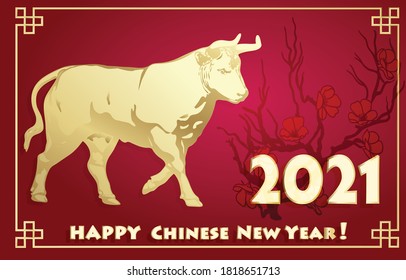 Chinese New Year Greeting Card. Year year of the Bull. 2021 year. Vector illustration.