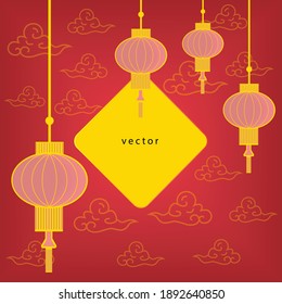 Chinese new year greeting card template with window frame for your text, lunar new year