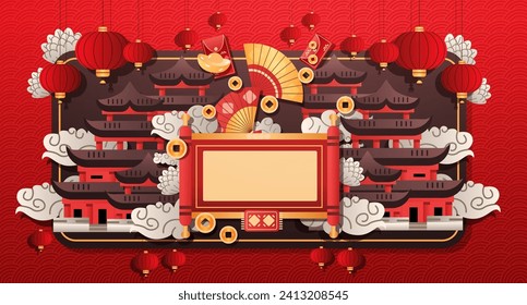 chinese new year greeting card asian flyer invitation poster horizontal