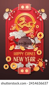 chinese new year greeting card asian flyer invitation poster vertical