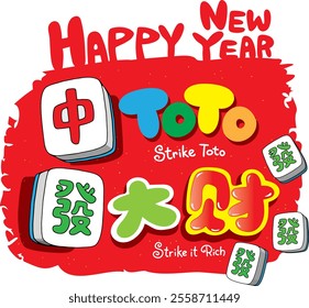 Chinese New Year greeting card design with a message of striking it rich and getting lucky in the lottery. It is a common wish during the festive season to make a big fortune.