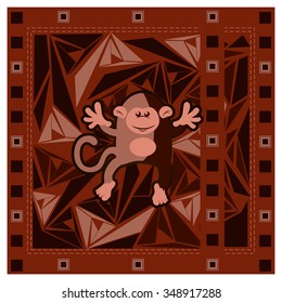 Chinese new year greeting card with monkey on triangular abstract background vector illustration