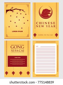 Chinese New Year greeting card with golden background. Vector illustration
