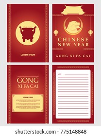 Chinese New Year greeting card with red stick pot in the frame ornament. Vector template
