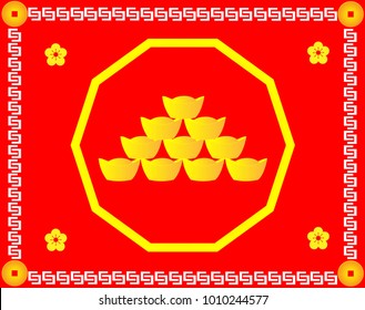 Chinese New Year greeting design template with Chinese golden ingots on red background.- Illustration
Chinese New Year, Coin, Gold, Currency, Event