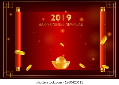 Chinese New Year greeting design template in oriental style. 
Happy Chinese New year of the pig. Greeting for card, flyers, invitation, posters, brochure, banners.