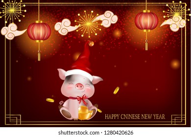 Chinese New Year greeting design template in oriental style. 
Happy Chinese New year of the pig. Greeting for card, flyers, invitation, posters, brochure, banners.
