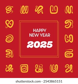 Chinese New Year greeting template with snakes in different poses. Vector illustration for Lunar Year of the Snake in red, yellow and white colors. Design for card, banner