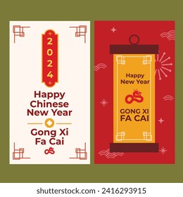chinese new year greetings year of dragon social media story in flat illustration