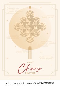 Chinese new year greetings with golden chinese knots and moon. Vector illustration chinese new year.