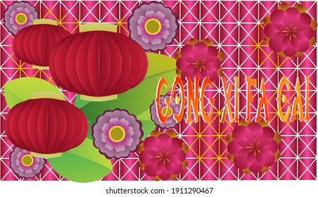 Chinese new year greetings pink background.Chinese translation: "Gong Xi Fa Cai" means May Prosperity Be With You