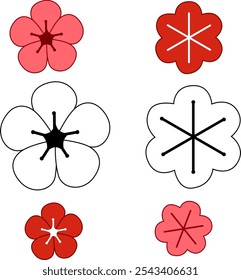  Flores de flores dibujadas a mano de año nuevo chino. Flor gráfica decorativa tradicional de la historieta del Vector en estilo chino y japonés para la tarjeta, impresión, volantes, carteles, mercancía, cubiertas. 
