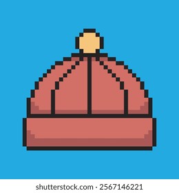 Chinese new year hat pixel art, vector illustration on isolated background.