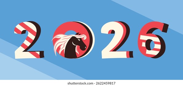 Chinese New Year, holiday. 2026 year of the horse. numbers with horse. Design for holiday illustration, suitable for posters and cards, banners. Family holiday.EPS10