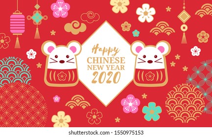 Chinese New Year holiday banner design. Happy New Year of the rat 2020. Vector illustration