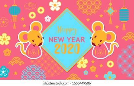 Chinese New Year holiday banner design. Happy New Year of the rat 2020. Vector illustration