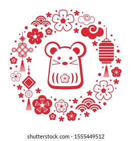 Chinese New Year holiday banner design. Happy New Year of the rat 2020. Vector illustration
