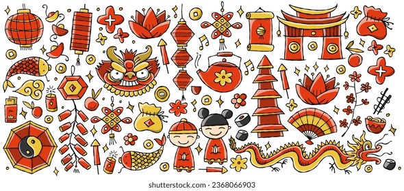 Chinese New Year Holiday. Horizontal frame. Holiday poster for banner, background, flyer, placard. Vector illustration card for greeting, decoration, congratulation, invitation, mug template