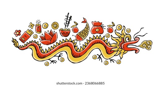 Chinese new year holiday symbol. Art dragon with gifts for your design