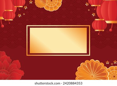 chinese new year horizontal poster template, lunar year, red color background, greetings card
