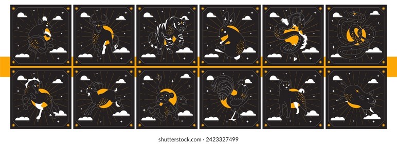 Chinese New Year horoscope animals. Trendy vector illustartion.