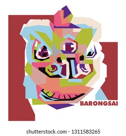 Chinese New Year Icon with Barongsai Head, Pop Art Illustration Style