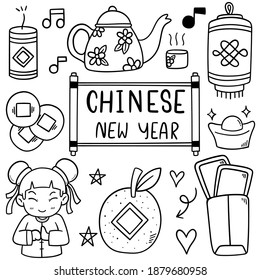 Chinese new year with icon doodle style