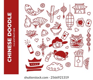 Chinese new year icon doodle style, good for branding, packaging, card, social media