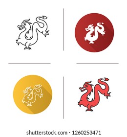Chinese New Year icon. Chinese dragon. Flat design, linear and color styles. Isolated vector illustrations