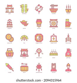 Paquete de iconos de Año Nuevo chino para el diseño de su sitio web, logotipo, aplicación, interfaz de usuario. Diseño de esquema de iconos de Año Nuevo chino. Ilustración gráfica vectorial y trazo editable.