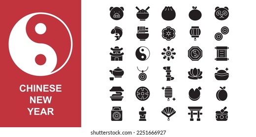 Chinese New Year Icon Pack With Solid Or Glyph Style Simple