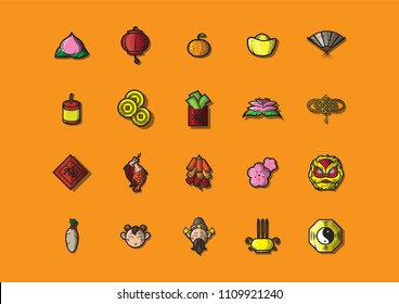 Chinese New Year Icon Set. Vector Illustration.