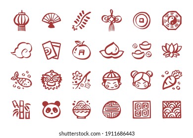 Chinese New Year Icon Set Hand drawn doodle icons svg