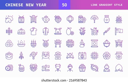 Chinese New Year icon set line gradient of vector icons. Can used for digital product, presentation, UI and many more.