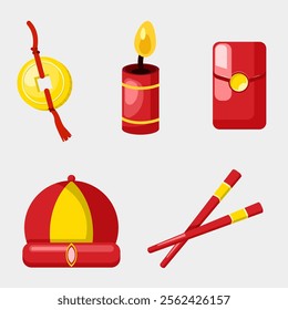 Chinese New Year icon set. Cartoon illustration of 9 chinese new year icon set for web design