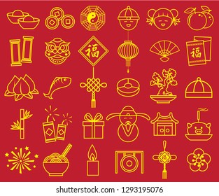 chinese new year icon sign symbol set