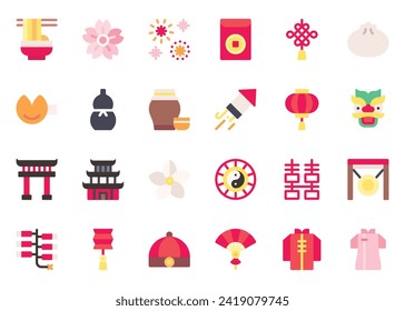 Chinese New Year icon vector set. Chinese New Year icon set. Chinese New Year flat color icon collection