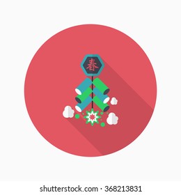 Chinese New Year icon, Vector flat long shadow design. firecrackers means " wish good luck and fortune comes."